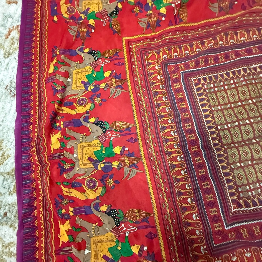 VTG Oscar De La Renta Vibrant Red Tapestry with Elephant Motif - Picture 6 of 13